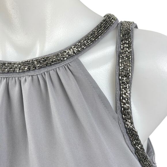 Express Gray Beaded Jeweled Rhinestone Sleeveless Cami Blouse Tank Top Size S - Picture 4 of 6